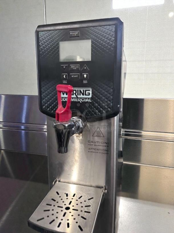 Elite condition Waring Commercial WWB5G 5-gallon hot water boiler, fully tested, 120V, caution: hot surfaces noted.