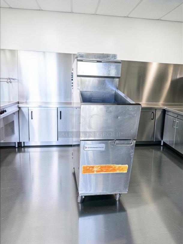 Frymaster commercial gas fryer in stainless steel, floor model, fully tested, operational, excellent condition, model FRY-L-FRY-0596.
