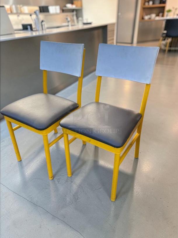 Commercial restaurant dining chairs, upholstered seat and back, heavy-duty metal frame, elite condition. Model: FUR-M-CHR-0583.