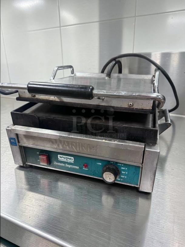 Waring Commercial WFG275 panini grill, Tostato Supremo model, in premium condition, 120V, UL Listed, fully tested.