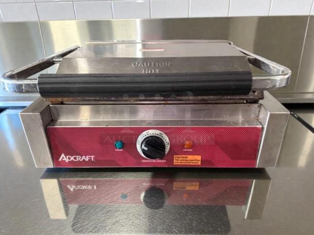 Adcraft Commercial Panini Grill, stainless steel, excellent condition, countertop model, UL listed, fully operational.