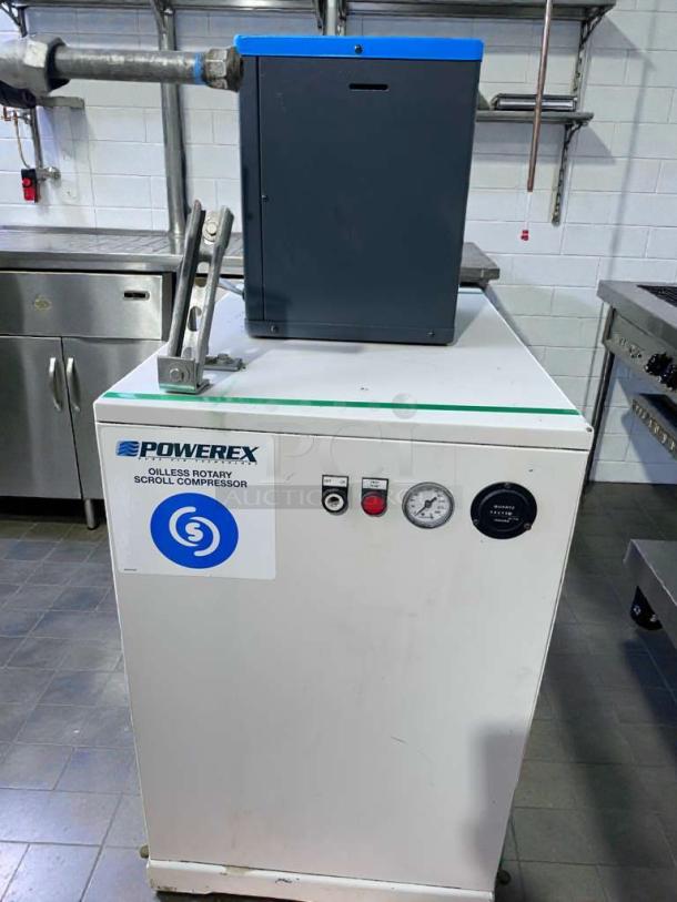 Powerex oil-less scroll air compressor with SPX Hankison air dryer, model HPR5-10. Superior condition, 115V, fully tested.