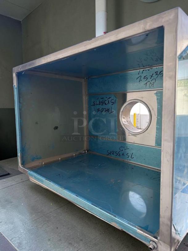 Commercial stainless steel vent hood system, rectangular shape, heavy duty, NSF/ETL ready, exceptional condition.