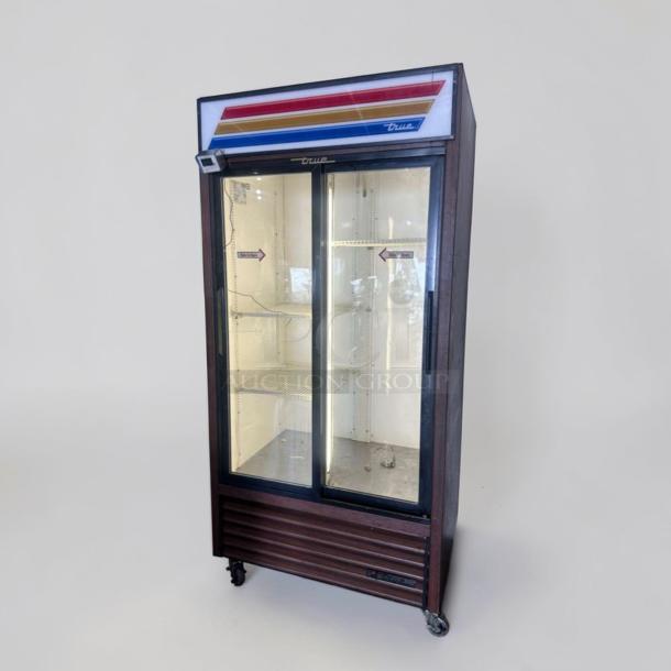 True GDM-33 commercial glass door refrigerator with two doors, elite condition, 115V, fully tested, made in USA.