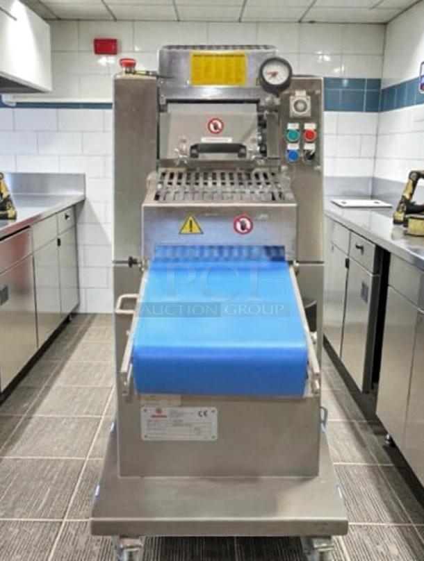 Minipan MINIGRISS breadstick shaper, stainless steel, blue conveyor, superior condition, fully tested, model MIN-L-GRSS-0481.