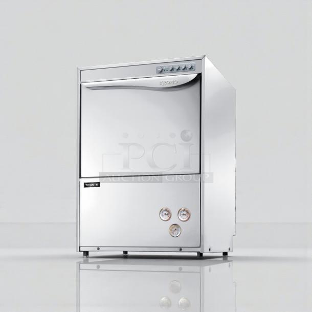 Premium condition Krono DUPLA 50 USA commercial undercounter dishwasher, fully tested, 220–240V, silver finish.