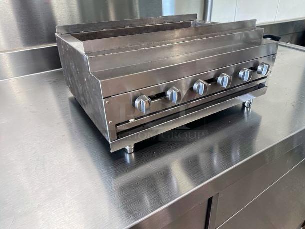 IDEAL 36" Gas Charbroiler Grill, 6 burners, radiant char grill, stainless steel, heavy-duty, excellent condition, model IDE-L-CHAR-0694.