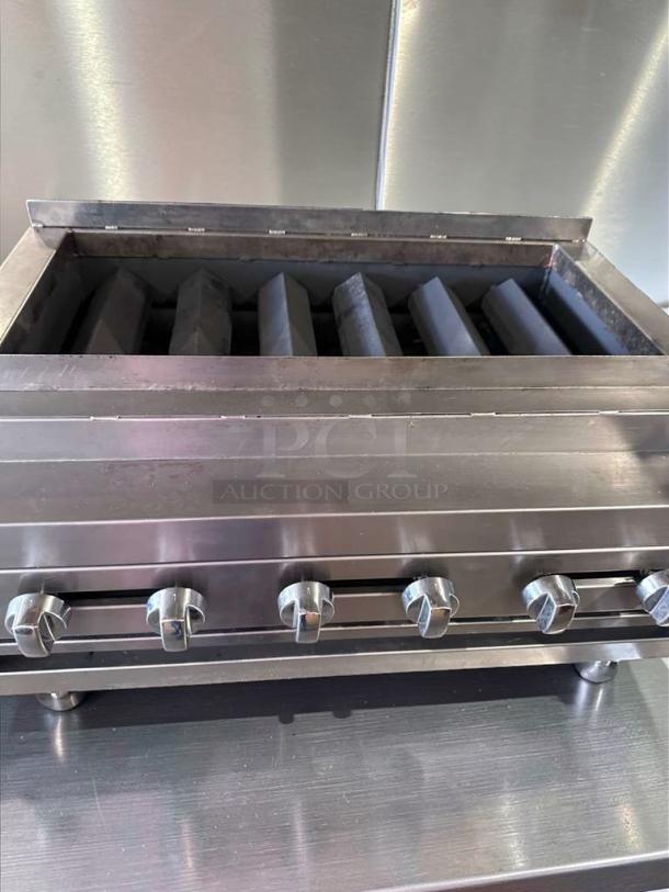 IDEAL 36" Commercial Gas Charbroiler Grill, 6 Burner, excellent condition, stainless steel, tested, IDE-L-CHAR-0694.
