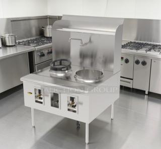 Top-tier Atosa Dual Wok Range, heavy-duty stainless steel, two burners, fully tested, ideal for commercial use. Model ATO-L-RNG-0695.