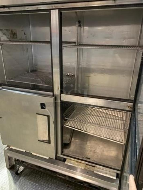 True T-49-4 commercial 4-door reach-in refrigerator, stainless steel, exceptional condition, fully operational, shelves included.