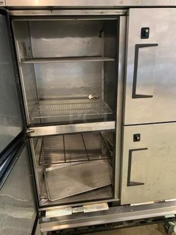 True T-49-4 commercial 4-door refrigerator; stainless steel; shelves visible; exceptional condition; fully tested.