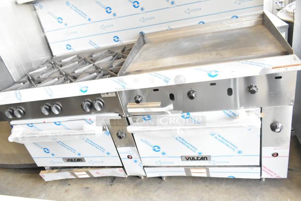 Brand new Vulcan 72SS-6B36GTN 72" range with 6 burners, 36" griddle, 2 ovens; 310,000 BTU. Scratch and dent condition.