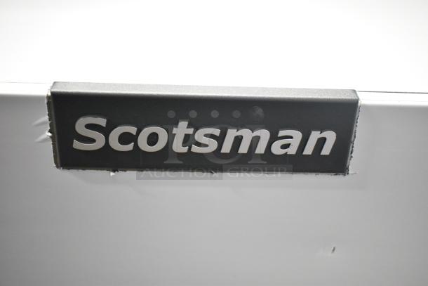 Scotsman logo on the 2025 Scotsman MC1030SR-3A Prodigy Elite ice machine, 996 lb. capacity, remote cooled, minor scratches.
