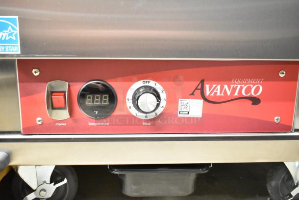 Brand new Avantco 177HTESS1836 insulated heated holding cabinet with controls, 120V, on commercial casters, minor scratches.