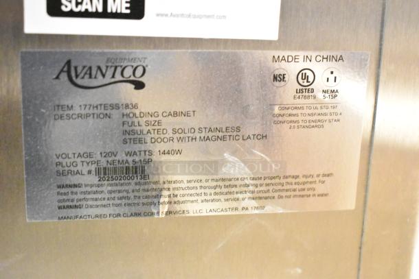 Brand new Avantco 177HTESS1836 full-size heated holding cabinet. Insulated stainless steel, magnetic latch, 120V, NSF certified.