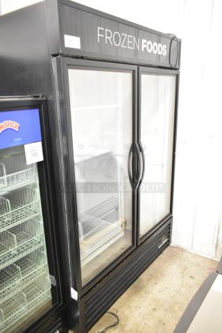 2020 True GDM-49F-HC Commercial 2 Door Cooler Merchandiser, glass doors, "FROZEN FOODS" sign, used, 115V, 1 phase.
