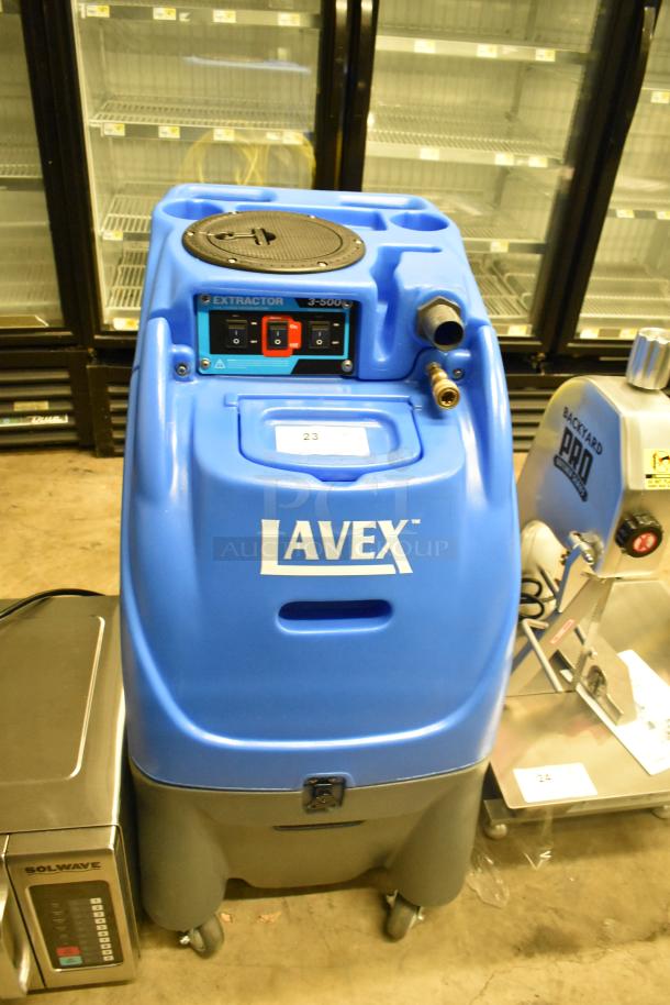 Brand new Lavex dual 3-stage heated carpet extractor, 12-gallon, 500 PSI, includes 25' hoses and 12" stainless steel wand.