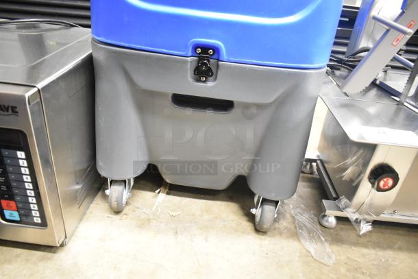 Lavex Dual 3-Stage Heated Carpet Extractor, 12-gallon capacity, 500 PSI, with attached 25' hoses and 12" stainless steel wand.