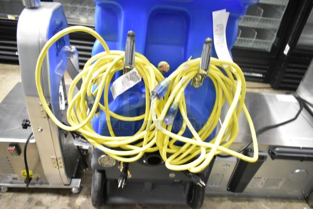 Brand new Lavex Dual 3-Stage Heated Carpet Extractor with 25' hoses, 12" stainless steel wand, 12-gallon capacity, 500 PSI.