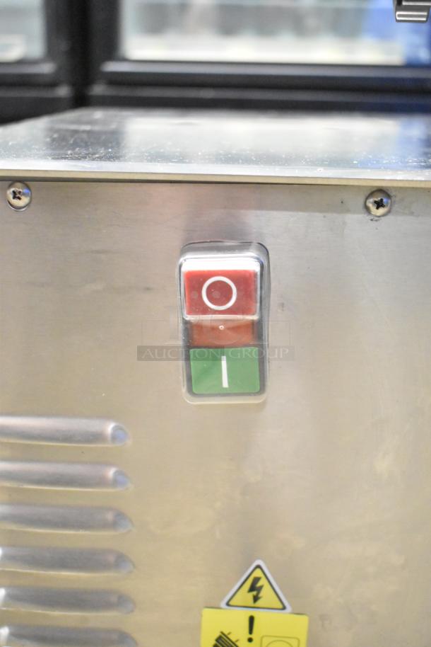 BRAND NEW Backyard Pro 554BSSW65AL meat saw control panel with on/off buttons and safety warning label. Scratch and dent condition.