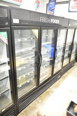 2018 True GDM-72-HC 3 Door Reach In Cooler Merchandiser, commercial, black frame, glass doors, 115V, 1 phase.
