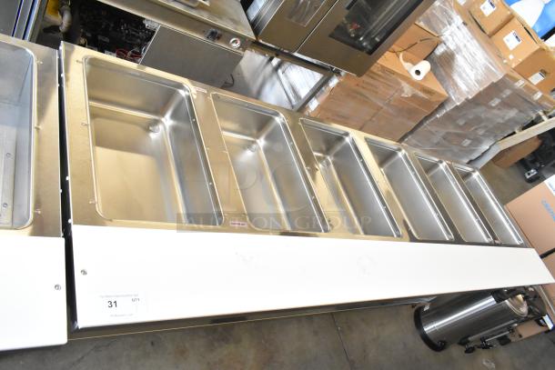 2025 Advance Tabco SW-6E-240-BS commercial 6 well steam table, stainless steel, 208/240 volts, 1 phase, new condition.