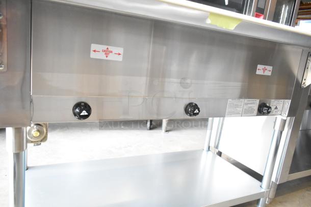 BRAND NEW Advance Tabco HF-3G-LP hot food table, liquid propane, three pan, 10,500 BTU, scratch and dent condition.