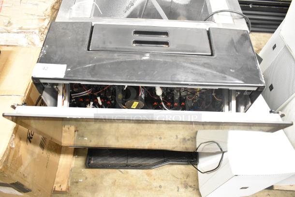 Commercial countertop beverage dispenser, 115 volts, 1 phase, visible wiring, open panel, fair condition.