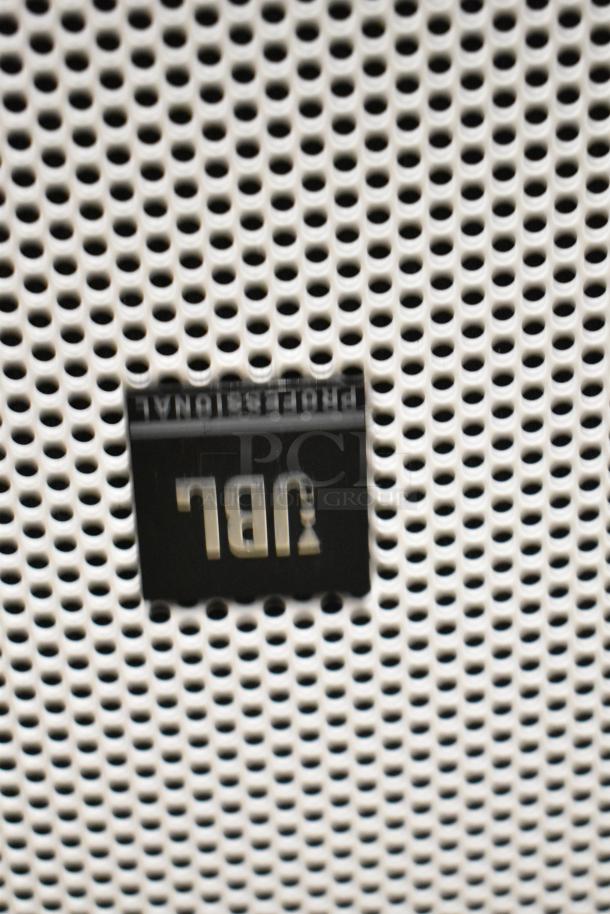 12 JBL speakers, including Control 30 series, with perforated grille featuring JBL logo, in good condition for auction.