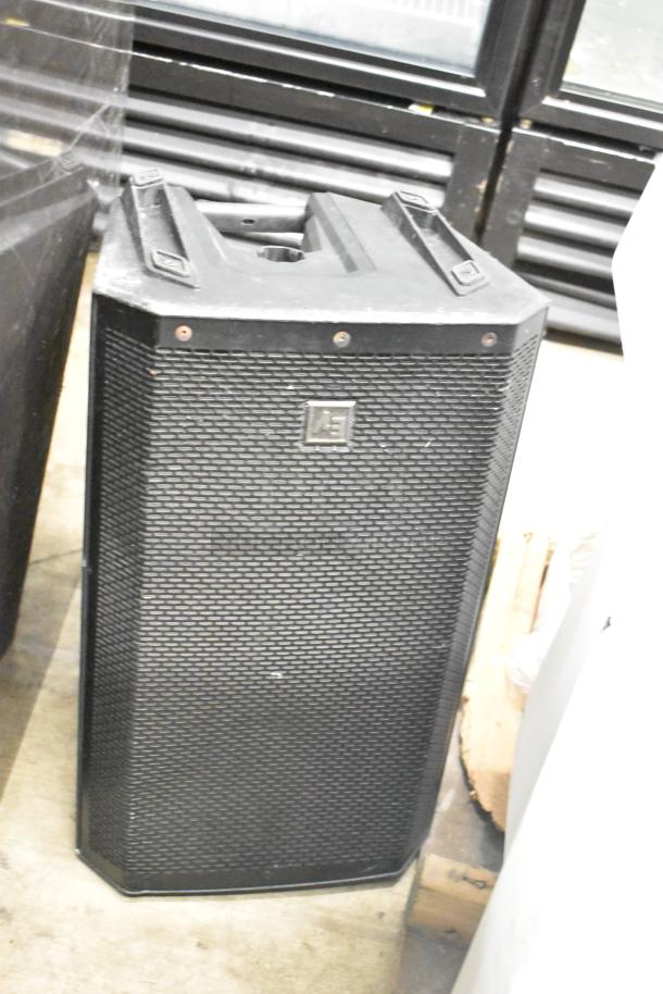 12 Various Speakers including JBL Control 30 and Electro-Voice EV ZLX, used, visible wear, sturdy construction.