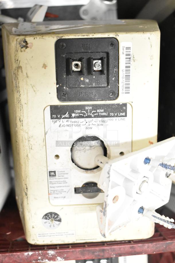 JBL Control 25AV speaker, used condition, showing input panel and label with model details and specifications.
