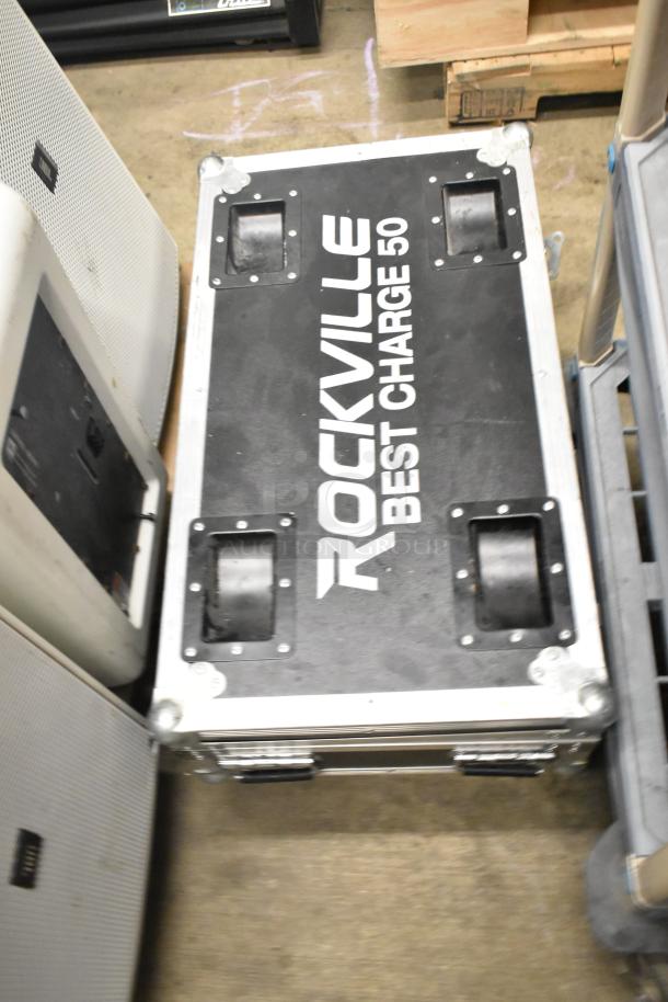 Rockville Best Charge 50 hard case with JBL Control 25AV speakers and wireless Par Wash lights, auction bundle.