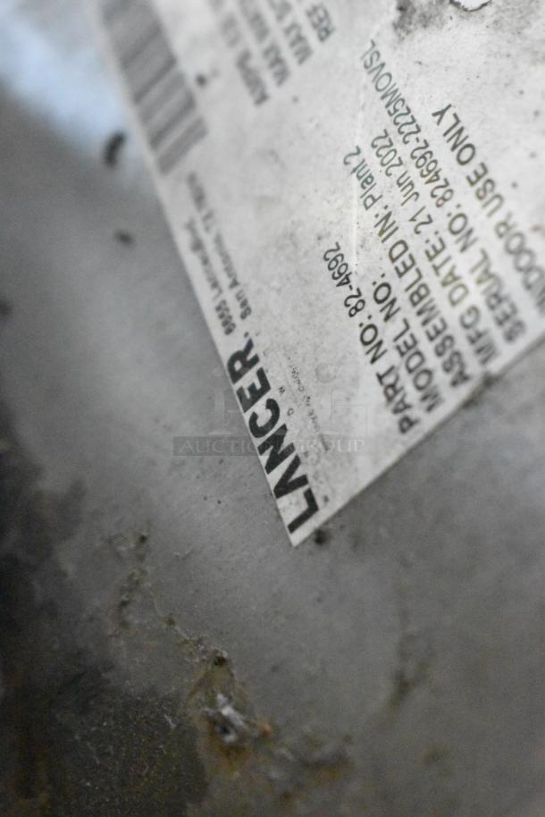 2022 Lancer Carbonator label close-up, part no. 82-4692, 115 volts, 1 phase, indoor use, assembled in June 2022.