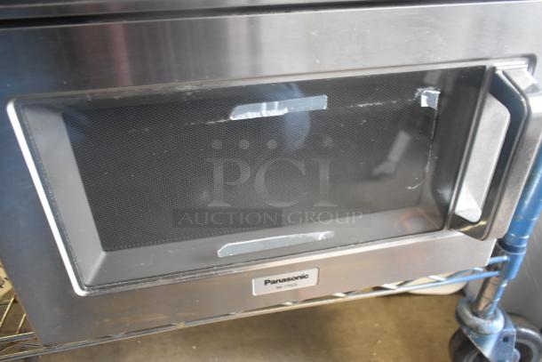 Panasonic NE-17523 Commercial Microwave Oven. Stainless steel, 208/240V, 1 Phase. Visible label with model number.