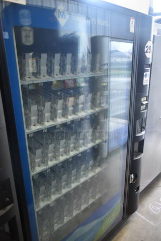 Crane 5800-4 metal commercial bottled drink vending machine with bill acceptor, 115 volts, 1 phase, slots labeled A2-A8.