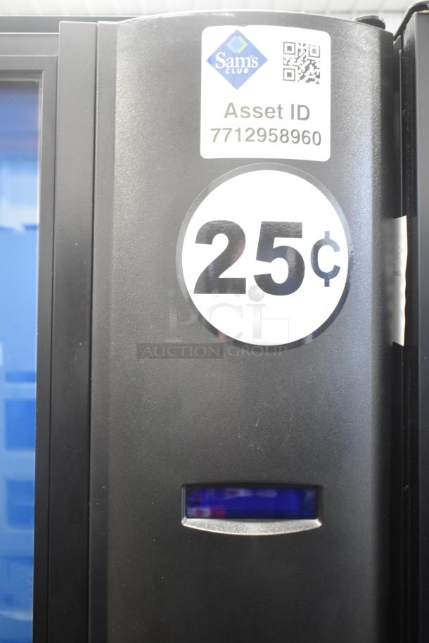 Crane 5800-4 commercial drink vending machine with bill acceptor. Features Sam's Club asset ID, 25¢ sticker. 115V, 1 phase.