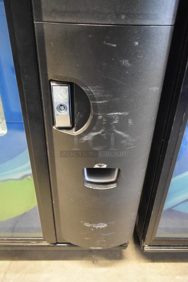 Crane 5800-4 metal commercial bottled drink vending machine with bill acceptor, 115V, 1 phase, visible wear marks.