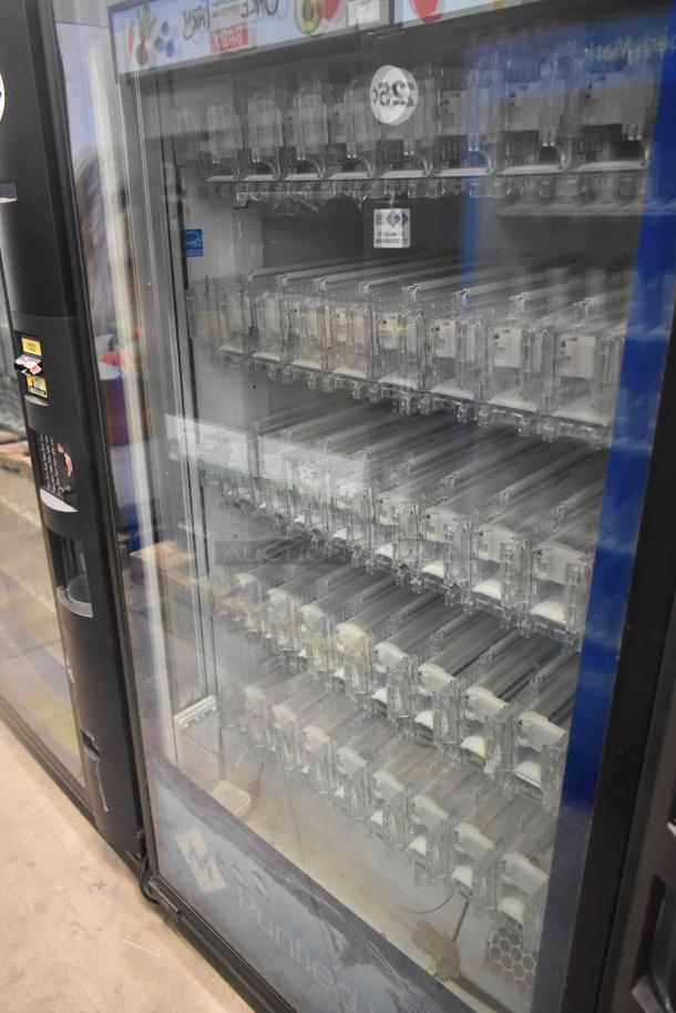Crane 5800-4 commercial drink vending machine with bill acceptor, 115V, 1 phase, featuring clear drink slots and labeling.