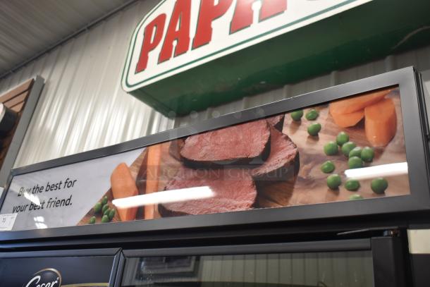 2021 True TVM-48SL-HC 2 Door Reach-In Cooler, commercial model, 115 volts, 1 phase, with promotional graphics.