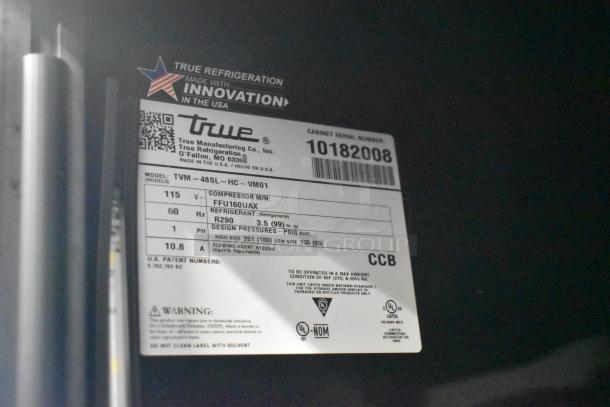 2021 True TVM-48SL-HC Commercial Cooler, 2-door, Model label, 115 volts, R290 refrigerant, 1-phase, Serial 10182008.
