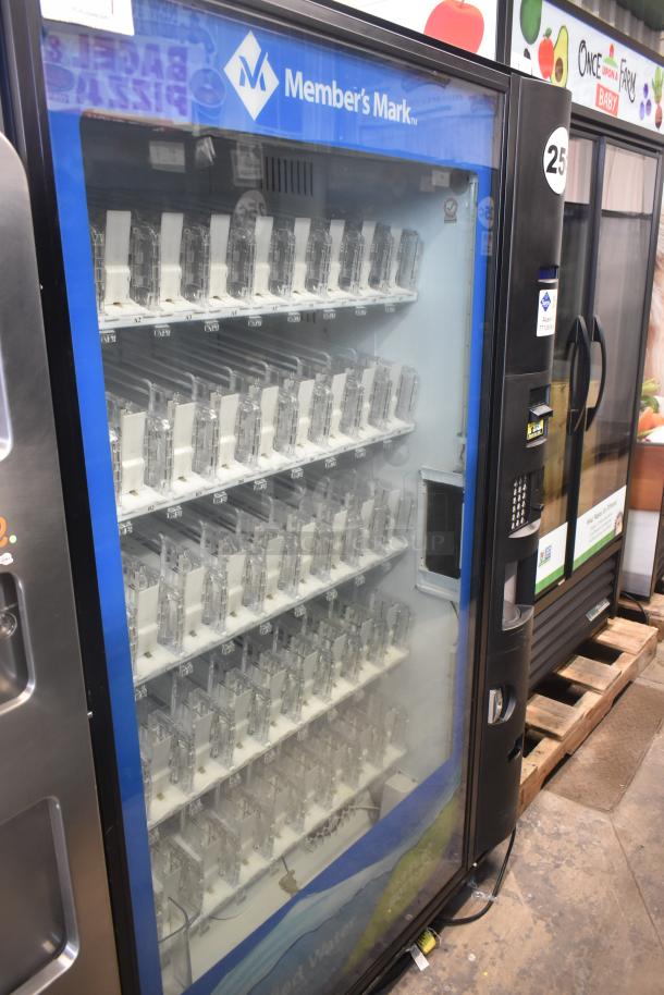 Crane 5800-4 metal drink vending machine, bill acceptor, multiple beverage slots, 115V, 1 phase, commercial grade.