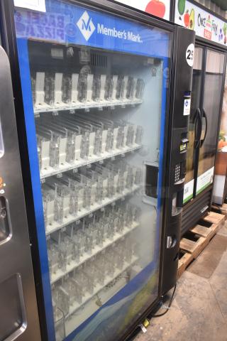 Crane 5800-4 metal drink vending machine, bill acceptor, multiple beverage slots, 115V, 1 phase, commercial grade.