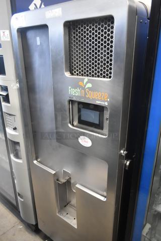 LATE MODEL JBT 2ND-GEN-MFJ-HE Fresh N Squeeze commercial citrus juicer, floor style on casters, 115V, 1 Phase, stainless steel.