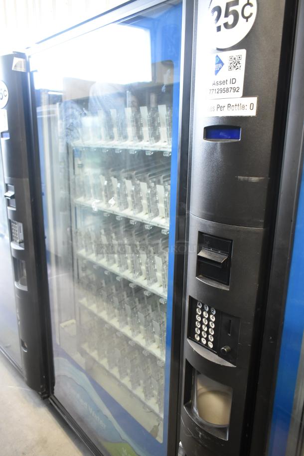 Crane 5800-4 vending machine with bill acceptor, metal construction, 115V, 1 phase, features multiple bottle slots.