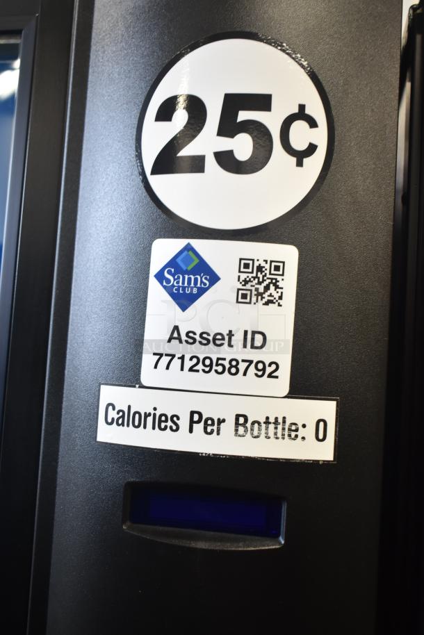 Crane 5800-4 metal drink vending machine, 115V, 1 phase, bill acceptor. Labels show “25¢,” asset ID 7712958792.