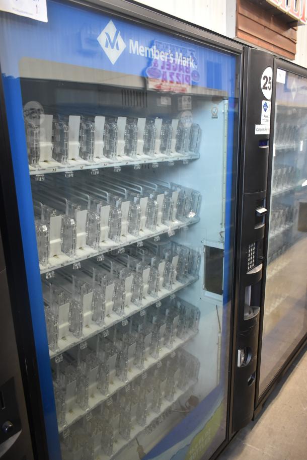 Crane 5800-4 metal vending machine, commercial drink model with bill acceptor, 115 volts, 1 phase, in used condition.
