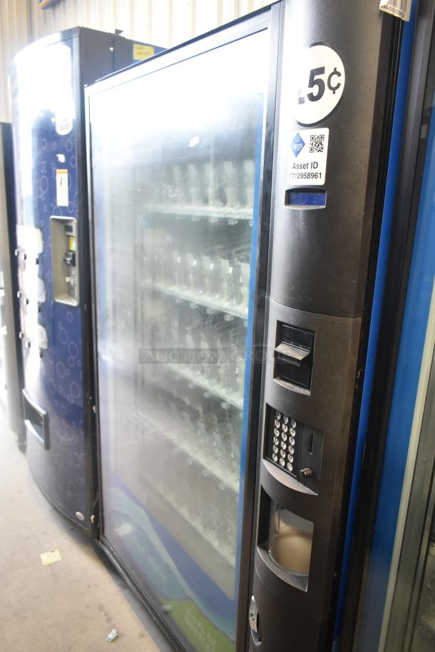 Crane 5800-4 commercial drink vending machine, metal build, bill acceptor, 115V, 1 phase, asset ID tag visible.
