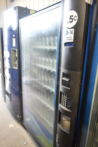 Crane 5800-4 commercial drink vending machine, metal build, bill acceptor, 115V, 1 phase, asset ID tag visible.