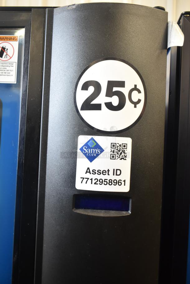 Crane 5800-4 commercial drink vending machine with bill acceptor, 115V, 1 phase, asset ID visible, priced at 25 cents.