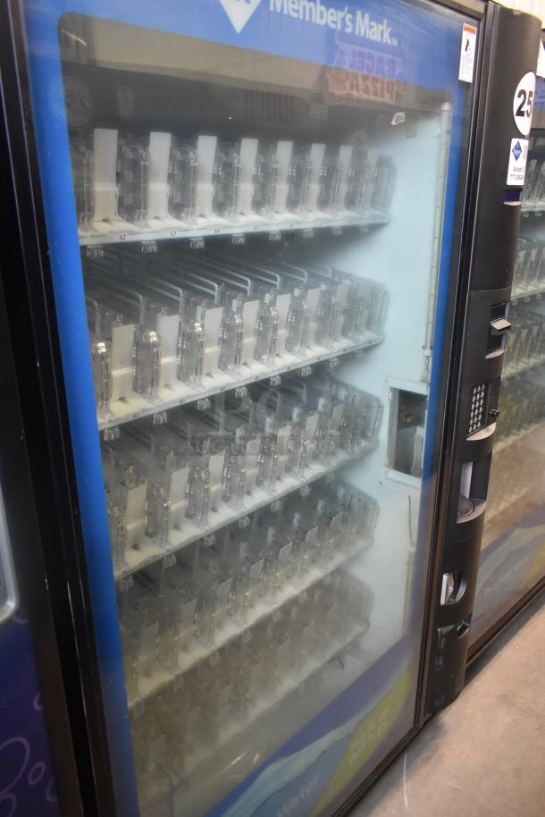 Crane 5800-4 metal vending machine, commercial bottled drink dispenser, bill acceptor, 115V, 1 phase, model visible.